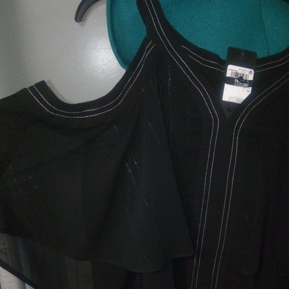Guess Cherelle Cold-Shoulder Illusion Blouse in Black Sz S - Picture 7 of 9